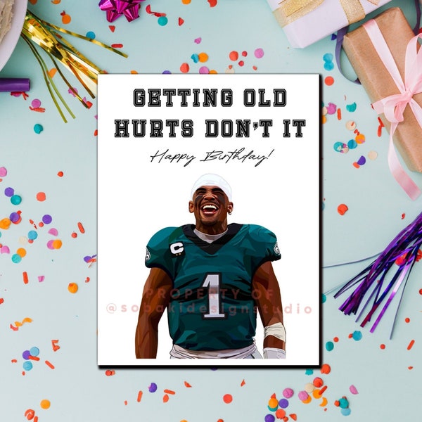 Philadelphia Eagles Jalen Hurts Birthday Greeting Card - Original Digital Drawing - Small Greeting Card A2 Size 4.25" X 5.5"