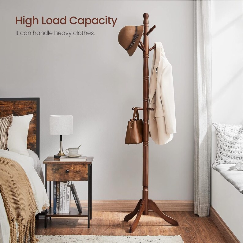 Wooden Coat Rack Tree With 10 Hooks for Hat Entryway Coat Hanger Stand