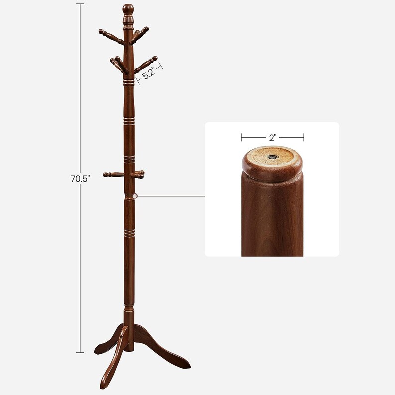 Wooden Coat Rack Tree With 10 Hooks for Hat Entryway Coat Hanger Stand