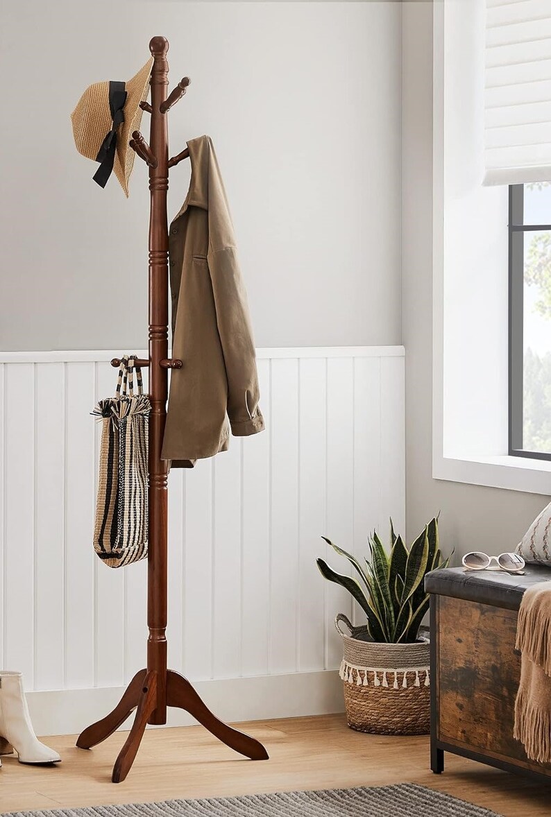 Wooden Coat Rack Tree With 10 Hooks for Hat Entryway Coat Hanger Stand