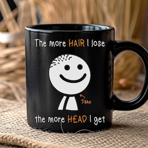 Anpassad present till skalliga killar, skämt om skallighet, rolig kaffemugg, anpassat namn, unik present till skallighet, trettio år gammal, födelsedagspresent till män