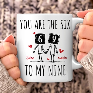 Custom Cute Lovers Gift, Partner Name Naughty 69 Position Couples Coffee Cup, Perfect Anniversary Girlfriend Boyfriend Tea Mug, Wife Husband