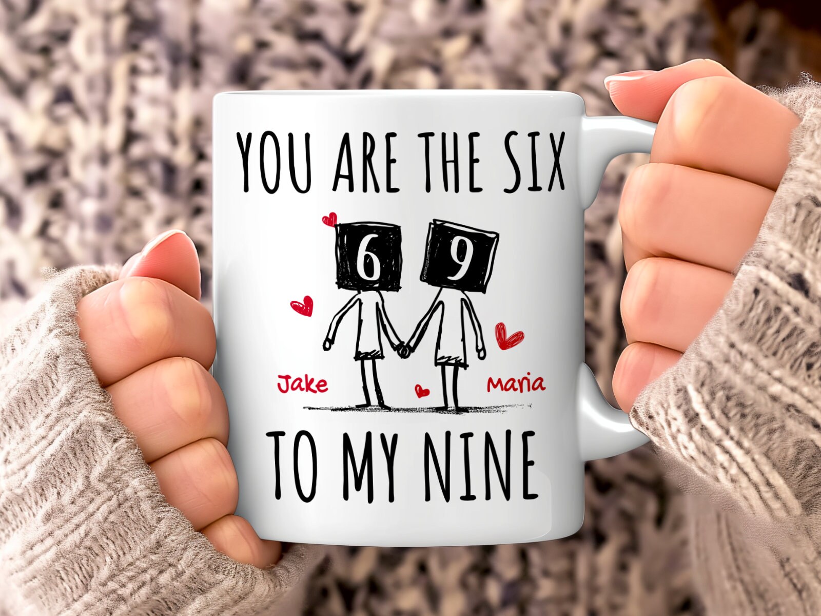 Benutzerdefinierte süße Liebhaber Geschenk, Partner Name Frech 69 Position Paare Kaffeetasse, Perfekte Jahrestag Freundin Freund Teebecher, Frau Ehemann