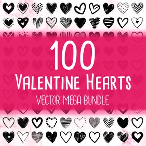Coleção Vector Valentine's Hearts SVG, 100 Love Symbols Mega Bundle Pack, Arte Romântica Artística DIY Craft Download Digital Instantâneo