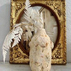 Botanical Paper Mache Vase with Preserved White Fern