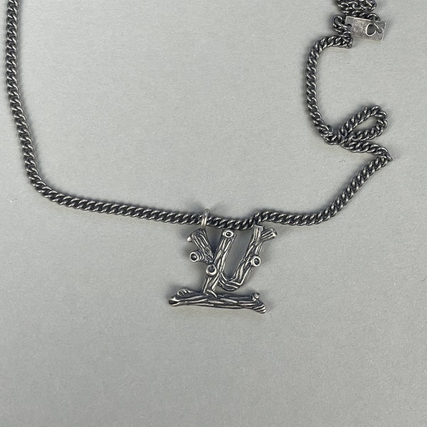 Exquisite Vintage Louis Vuitton Silver Pendant, LV Logo Necklace