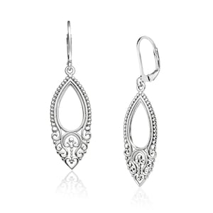 PVS Jewelry - 925 Sterling Silver Lightweight Filigree Dangle Drop Earrings for Women, Art Deco Vintage Style Earrings, Silver Drop Earrings