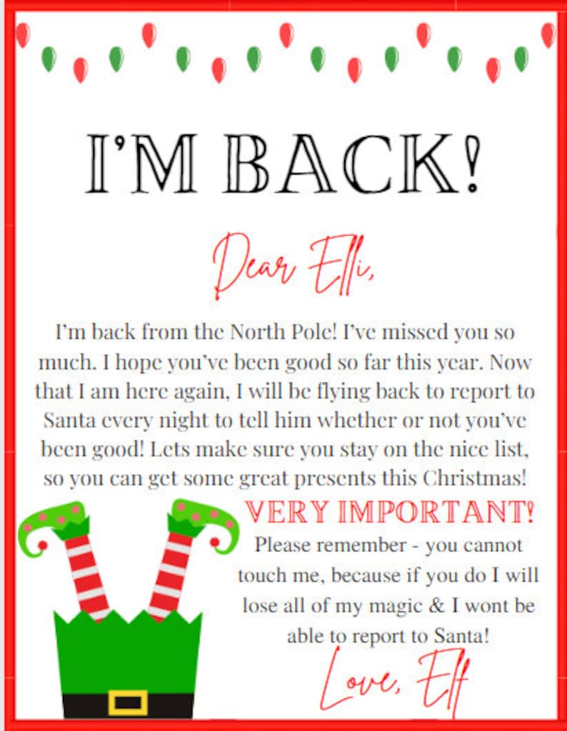 Elf on the Shelf quot im Back quot Letter Template Etsy Elf on the Shelf quot im Back quot Letter Template Etsy