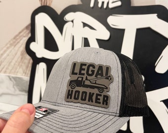 Legal Hooker, Tow Truck Hat, Leatherette Hat, Dirty Gifts, White Elephant Gift, Patriotic Hat, Funny Hat for Men