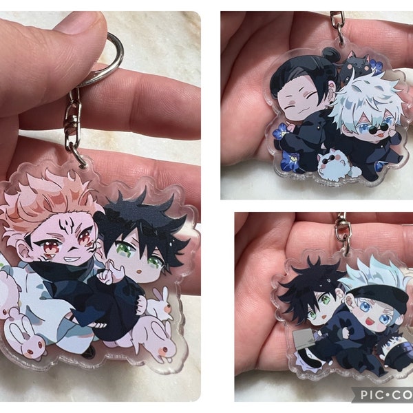 Jujutsu Chibi Anime Acrilyc Character Duo Keychain (Geto and Satoru) or (Megumi and Satoru) (Sukuna and Megumi) JJK