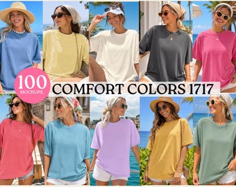 100 Comfort Colors 1717 Mockups, 25 Colors T Shirt Mockup Bundle, Oversized Tee Mockup, Female Shirt Mockup