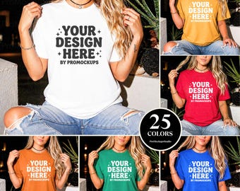 Bella Canvas 3001 Mockup Bundle 25 Colors, Night Flash T Shirt Mockup, Female Shirt Mockup Bundle, PNG Mockup for Etsy, Printify Canva