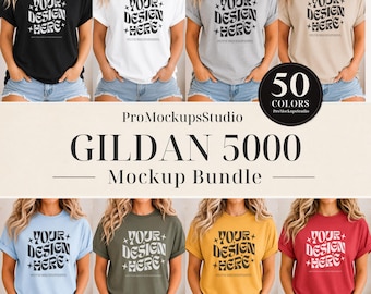Gildan 5000 Mockup Bundle, 50 Colors T-Shirt Mockups, Blank Shirt Mockup, Gildan 5000 Color Chart, Etsy POD Shirt Mockups, PSD Mockup