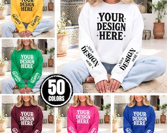 Gildan 18000 Sleeve Mockup Bundle | G180 Sweatshirt Sleeve Mock-up Bundle | Gildan 18000 White | Minimal Simple Gildan 180 Arm Sleeve Mockup