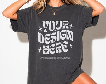 Comfort Colors C1717 Pepper Shirt CC Mockup C1717 Mockup Dark Grey Mockup Charcoal Model Mockup Pepper Shirt Mock Studio Mockup Boho Mockup