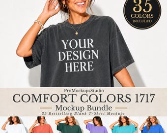 Comfort Colors 1717 Mockup Bundle, 35 Colors Oversized T-Shirt Mockup, Your Design Here Shirt Mockup, Front View Garment Dyed Tee Mockup