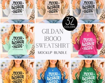 Gildan 18000 Mockup Bundle – 32 Colors Crewneck Sweatshirt | High-Quality Flat Lay Front View | Blank Sweatshirt Mockups for Etsy & POD