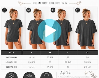 Comfort Colors 1717 – Size Guide Video + Size Chart | Mockup & Video Size Chart POD | Digital Download