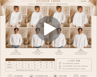 Gildan 18000+ Oversized Size Guide Video | T-shirt Size Chart & Mockup | Digital POD File