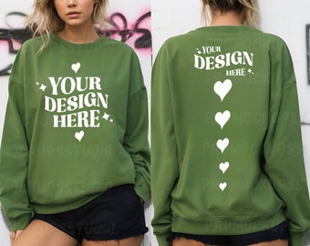 Sweatshirt Mockup, Gildan 18000 Mockup, Gildan Military Green ...