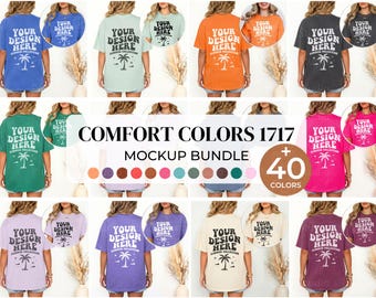 Comfort Colors 1717 Front and Back Mockup, 40 Color Bundle, Women's Oversized C1717 T-shirt Mockup, Vintage POD Mockup