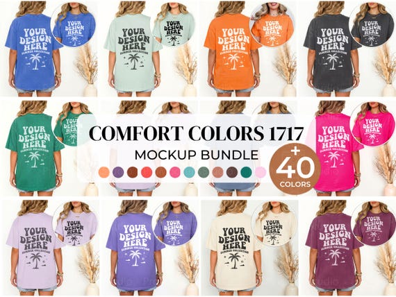 Mockup Comfort Colors 1717 Face et Dos, Bundle 40 Couleurs, Maquette T-shirt C1717 Oversize Femme, Mockup POD Vintage