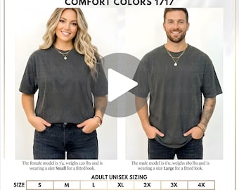 Guía de tallas Comfort Colors 1717: video, tabla de tallas y maqueta de camisetas | Descarga digital para impresión digital de camisetas