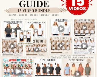 15 Video Size Guides Bundle | Gildan 18000, 18500, 5000 & 5000B, Comfort Colors 1717, Bella Canvas 3001 | POD Size Charts