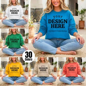 Gildan 18000 Mockup Bundle Flat Lay, 18000 Sweater Bundle, Gildan Model Mockups, Whole Section Bundle, Sand Sweatshirt Mockups White Black