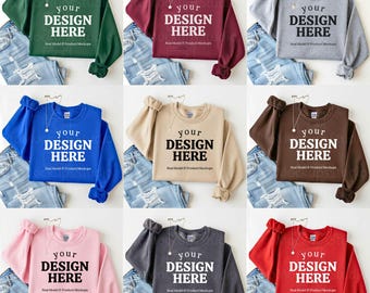 Gildan 18000 Mockup Bundle – 30+ Colors Crewneck Sweatshirt | High-Quality Flat Lay Front View | Blank Sweatshirt Mockups for Etsy & POD