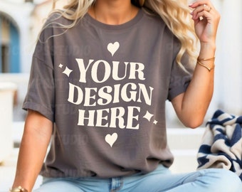 Bella & Canvas 3001 TShirt Mockup - Bella Canvas 3001 Shirt -  Dark Chocolate Heather Shirt Mockup - Oversized Mockup - Bella Canvas Mockup