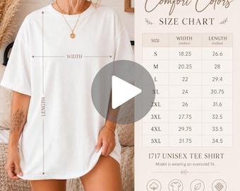 Comfort Colors 1717 – Size Guide Video + Size Chart | Mockup & Video Size Chart POD | Digital Download