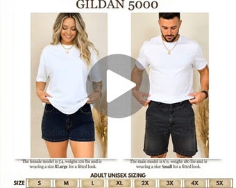 Gildan 5000 Size Chart Video, Gildan 5000 Size Guide, T-shirt Size Chart, Heavy Cotton 5000 Mockup, Aesthetic Video Size Chart