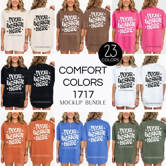 Comfort Colors 1717 Mockup Bundle | Real Model T-Shirt Mockup | Garment Dyed Shirt Mockup | Etsy Seller Mockup | Front & Back Apparel Mockup