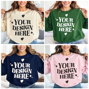 Gildan 18000 Mockup Bundle Flat Lay, 18000 Sweater Bundle, Gildan Model Mockups, Whole Section Bundle, Sand Sweatshirt Mockups White Black