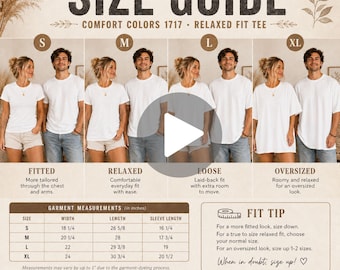 Comfort Colors 1717 Size Guide Video – T-shirt Size Chart & Mockup | Digital Download for T-shirt POD