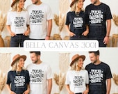 Bundle Mockup Couple Bella Canvas 3001 | 4 Maquettes T-shirts Noir et Blanc | Pack Duo Lifestyle | Kit Branding POD | Photo HD