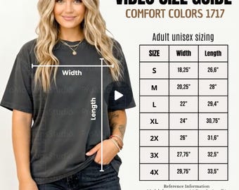 Comfort Colors 1717 – Size Guide Video + Size Chart | Mockup & Video Size Chart POD | Digital Download
