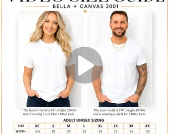 Bella + Canvas 3001 – Size Guide Video + Chart | Editable POD Size Chart | Digital Download