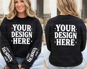 Gildan 18000 Mockup Bundle Flat Lay, 18000 Sweater Bundle, Gildan Model Mockups, Sweatshirt Mockups Black Front and Back , Front Back Mockup