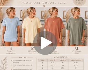 Comfort Colors 1717 Size Guide Video – T-shirt Size Chart & Mockup | Digital Download for T-shirt POD