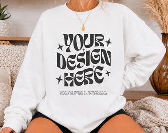 Gildan 18000 Mockup, 18000 White Mockup, Gildan White Sweatshirt Mockup, Oversized Mockup, Sweatshirt Model Mockup White Gildan 18000 Mockup