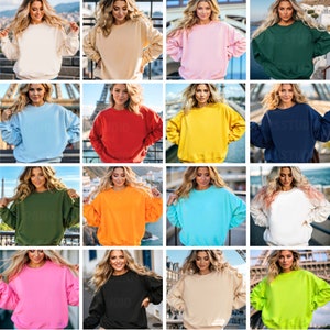 Gildan 18000 Mockup Bundle Flat Lay  | G180 Crewneck Mock-up Bundle | Model Mockup | Neutral Casual Simple Fall Winter Gildan 18000 Mocks