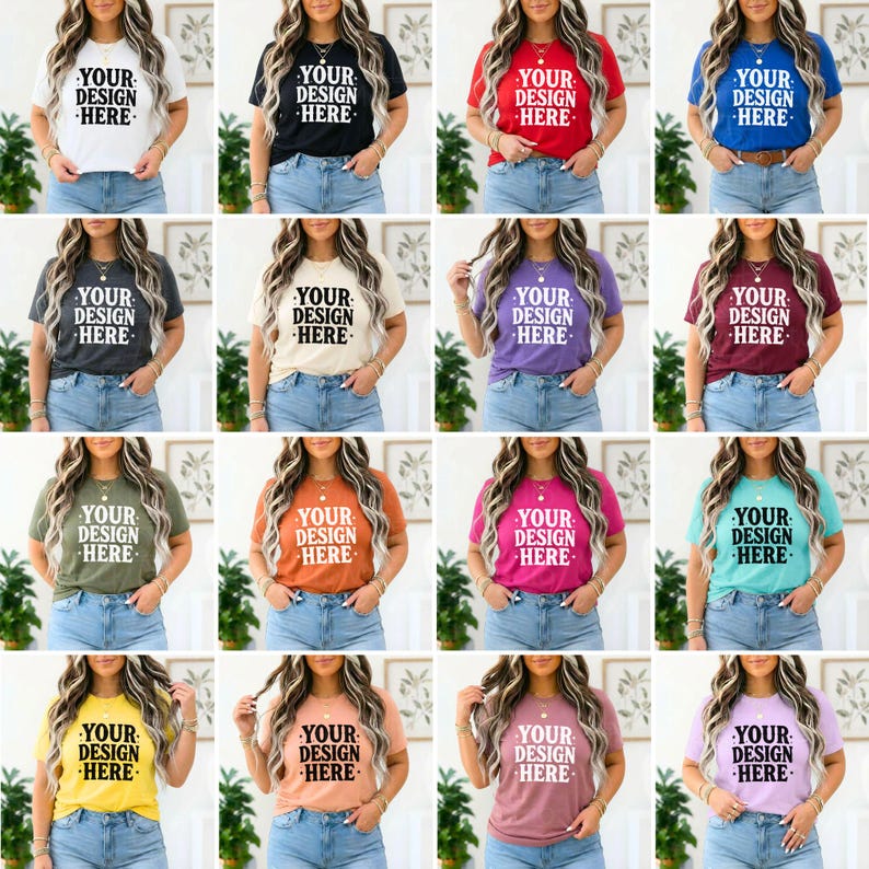 Bella Canvas 3001 Mockup | 25 Colors | Gold Navy Mauve Peach Mint | Unisex T-Shirt Mockup | Front View | High-Quality Tee Mockup image 1