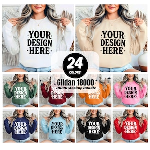 Gildan 18000 Mockup Bundle Flat Lay, 18000 Sweater Bundle, Gildan Model Mockups, Whole Section Bundle, Sand Sweatshirt Mockups White Black