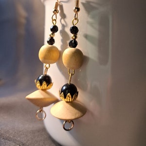 Art Deco Black Recycled Wooden Earrings