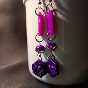Purple Hand Carved Tile Dangle Earrings
