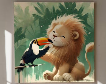 Safari Nursery Wall Art: Cute Baby Lion and Toucan Poster, Jungle Theme Kids Room Decor (Digital Download)