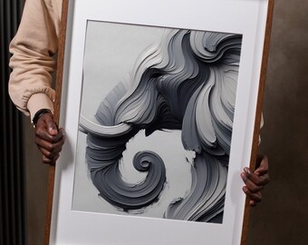 Textured Elephant Wall Art, 3D Effect Impasto Print, Modern Monochrome Wildlife Poster Luxury Painting (Digital Download)