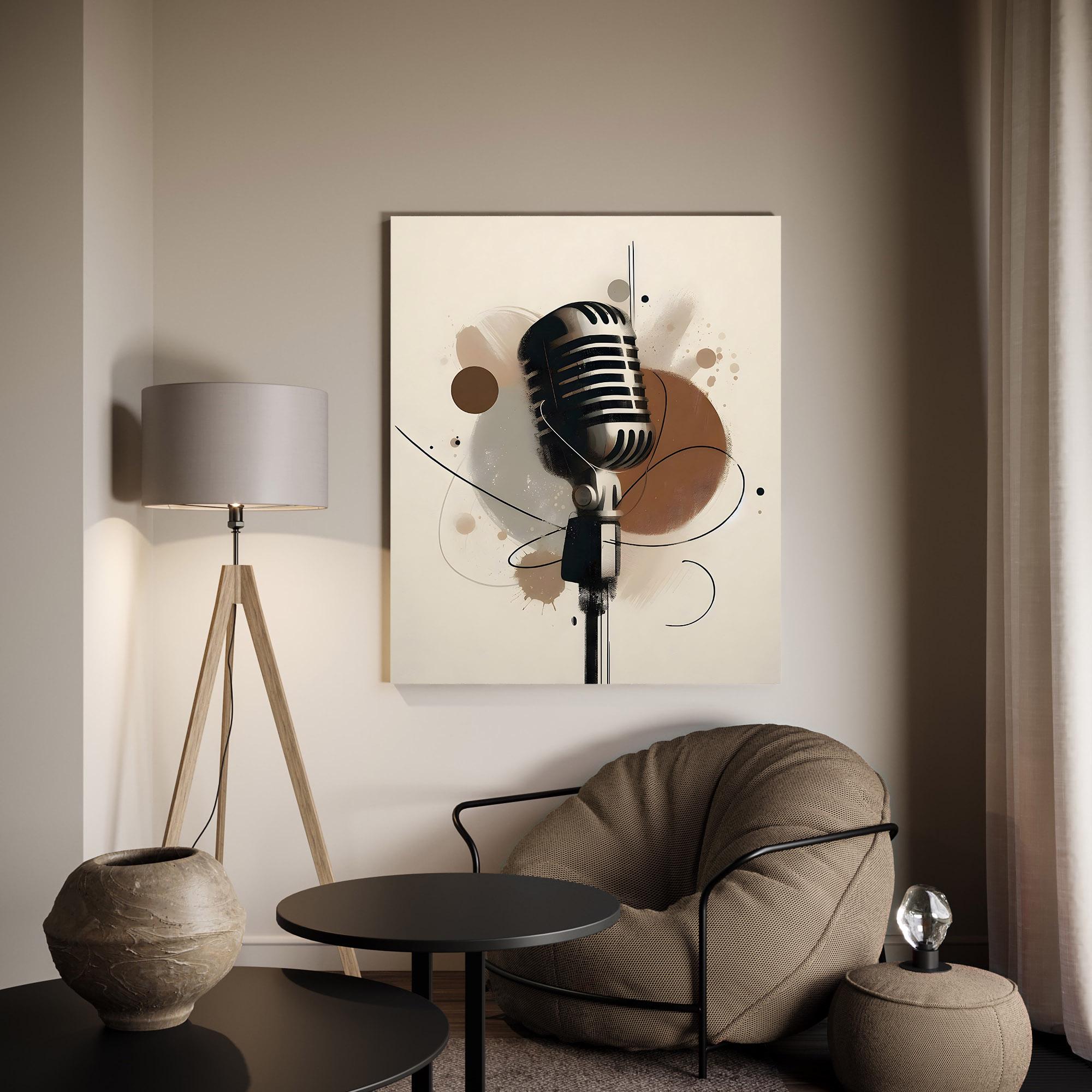 Vintage Microphone Abstract Art Print for Retro Studio Decor Music